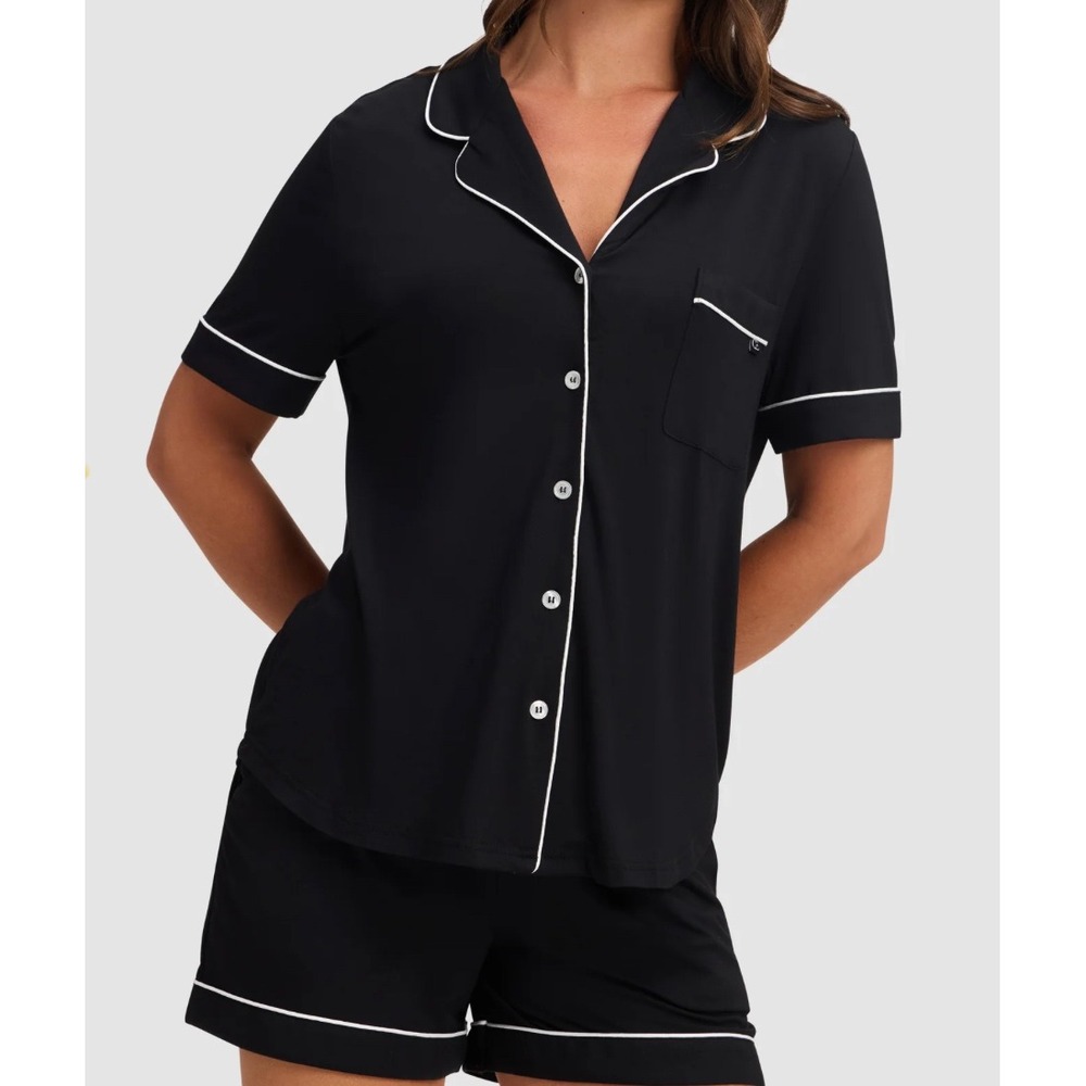 Cozy Earth Pajama Set Bamboo Short Sleeve Shorts Black XL Sleep Cozy HAs HOLe